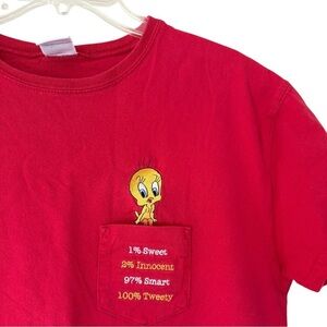 Vintage Tweety Bird Shirt Size Medium Red Warner Bros Loony Tunes Y2K 90s